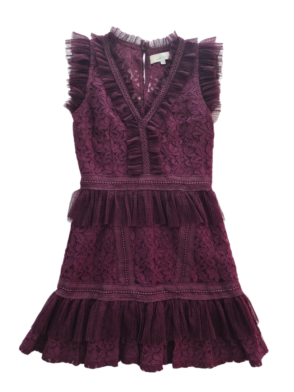 Adelyn Rae Plum Lace Tiered Ruffle Dress Size S